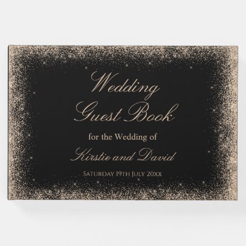 Champagne Faux Glitter Borders Wedding Guest Book