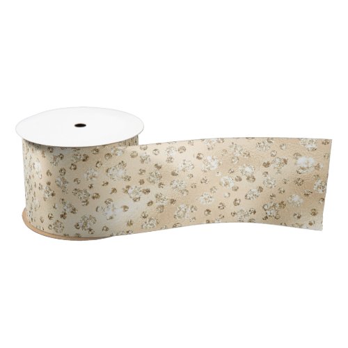 Champagne Faux Glitter Cheetah Spots Satin Ribbon