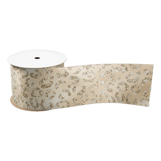 Champagne Faux Glitter Leopard Print Satin Ribbon (Spool)