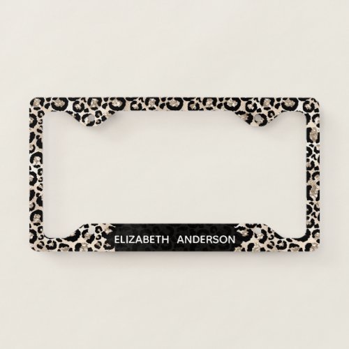 Champagne Faux Glitter Leopard Spots Personalized License Plate Frame