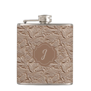 Champagne Faux Tooled Leather Vinyl Flask
