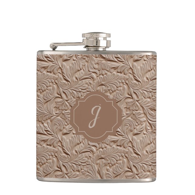Champagne Faux Tooled Leather Vinyl  Flask (Front)