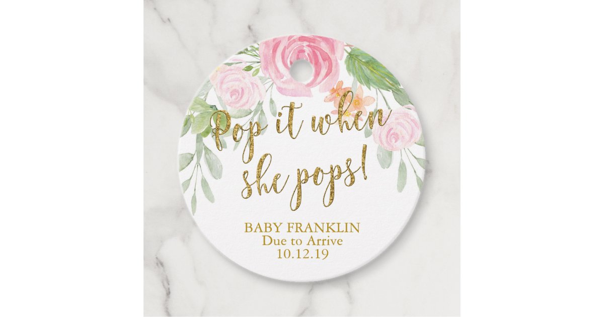 Champagne Favor Gift Tags Pop It When She Pops Favor Tags Zazzle Com