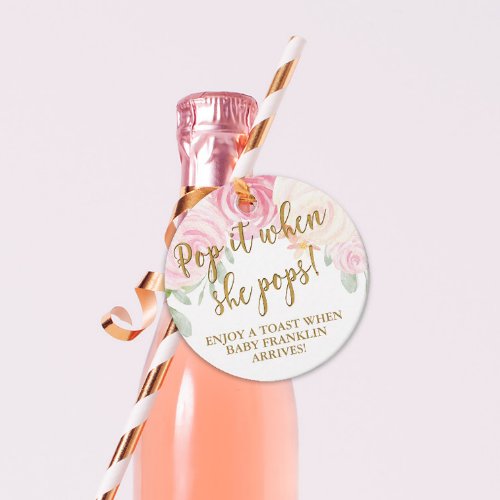 Champagne favor Pop it When She Pops Pink Floral Favor Tags