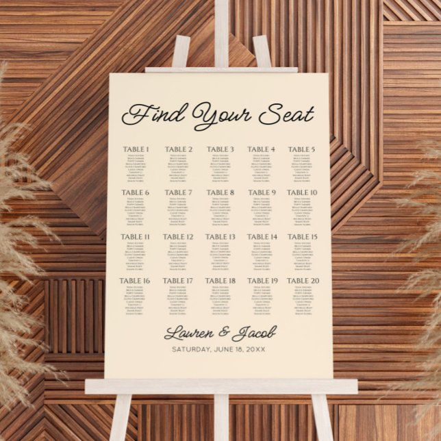 Champagne Find Your Seat Wedding Seating Chart Foam Board (Creator Uploaded)
