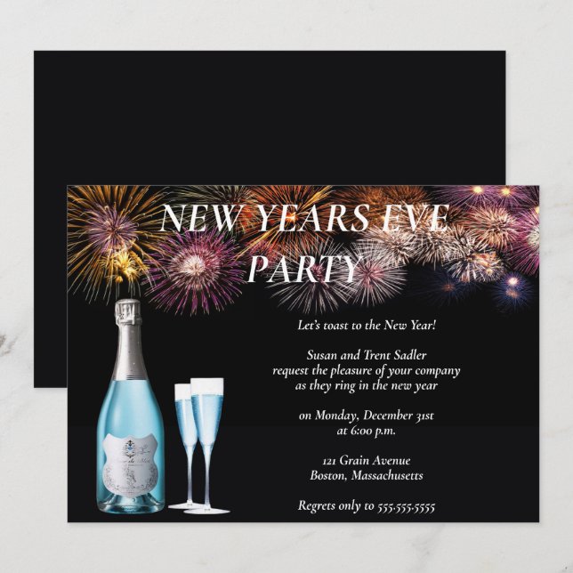 Champagne & Fireworks New Years Eve Party Invitation (Front/Back)
