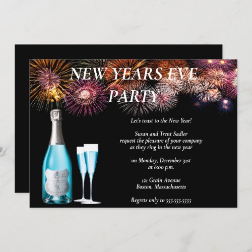 Champagne  Fireworks New Years Eve Party Invitation