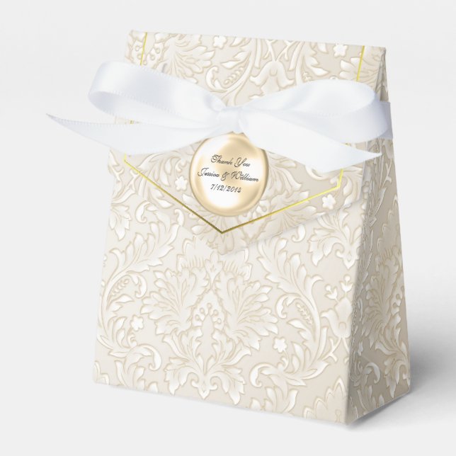 Champagne Fleur Damask Wedding Favor Gift Box (Front Side)
