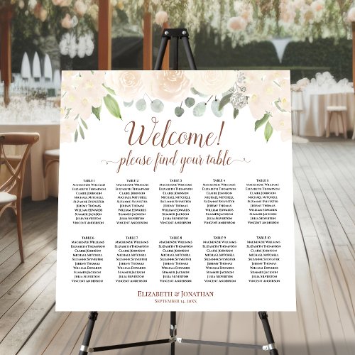 Champagne Floral 10 Table Welcome Seating Chart Foam Board