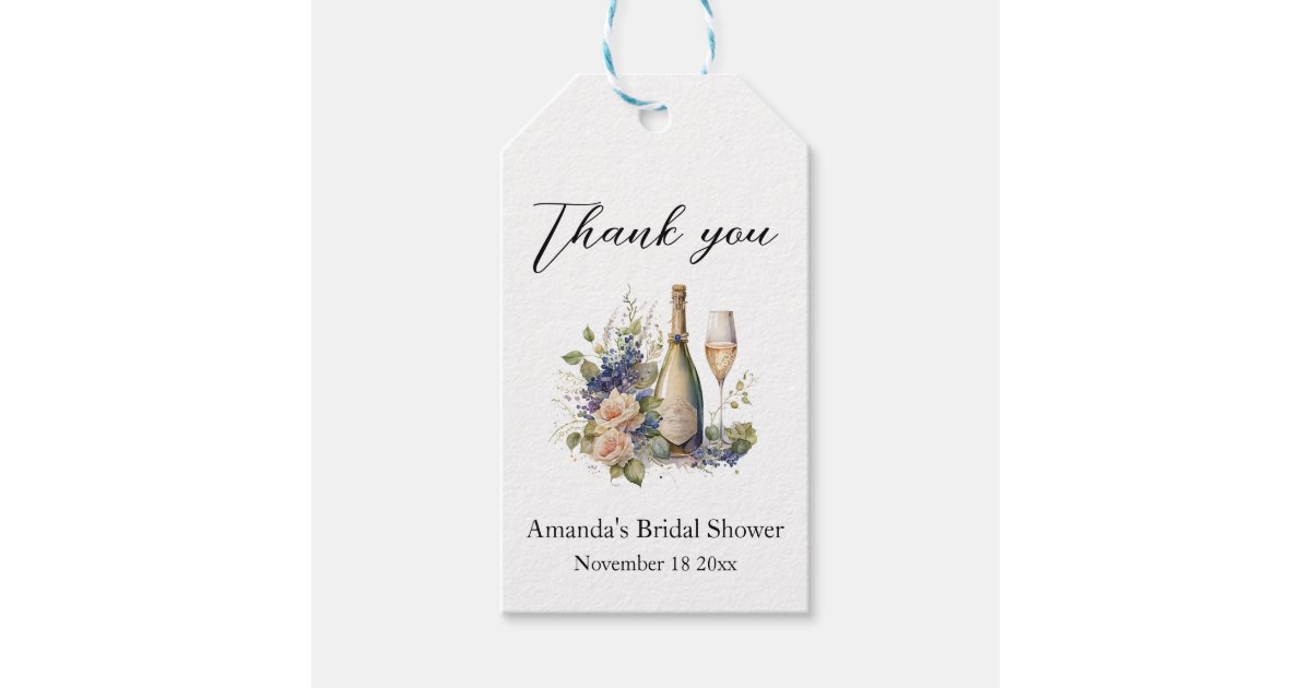 Champagne Floral Bridal Shower Favor Gift Tags | Zazzle