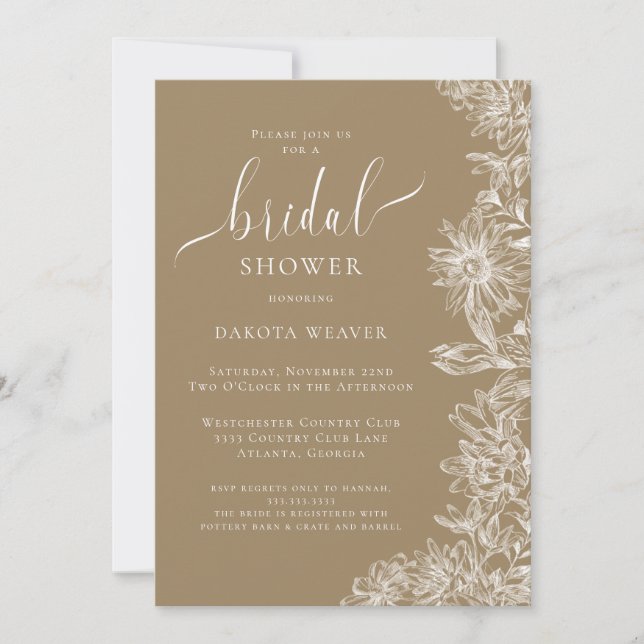 Champagne Floral Bridal Shower  Invitation (Front)