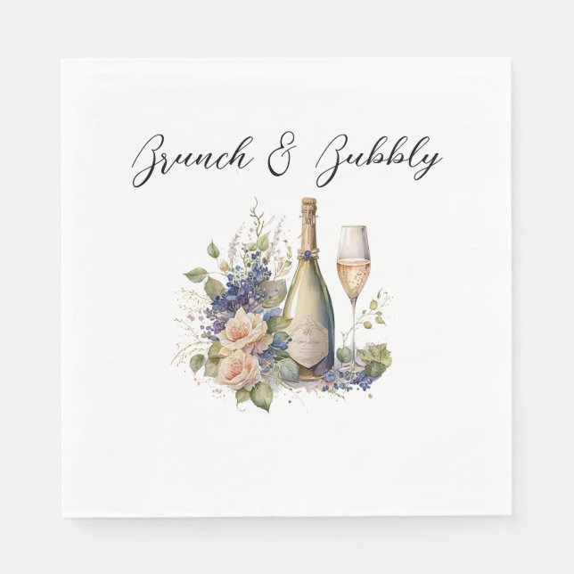 Champagne Floral Bridal Shower Paper Napkins (Front)