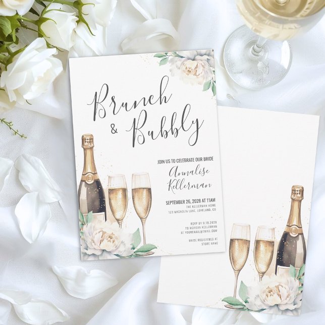 Champagne Floral Brunch And Bubbly Bridal Shower Invitation (Floral Brunch And Bubbly Bridal Shower Invitation)