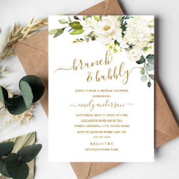 Champagne Floral Brunch And Bubbly Bridal Shower Invitation by LittleBayleigh at Zazzle