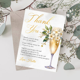 Champagne Floral Brunch And Bubbly Bridal Shower Thank You Card