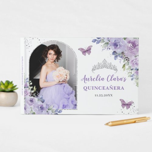 Champagne Floral Butterflies Quinceaera Photo Guest Book