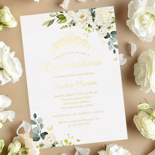 Champagne Floral Gold Quinceanera Foil Invitation