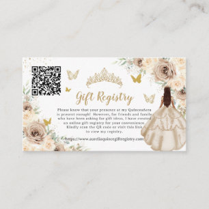 Champagne Floral Gold Quinceañera Gift Registry Enclosure Card