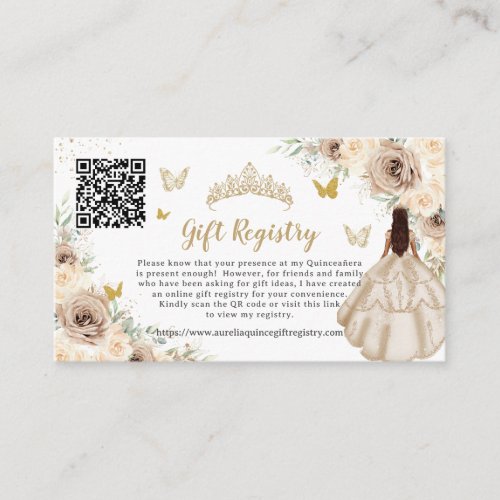 Champagne Floral Gold Quinceaera Gift Registry Enclosure Card