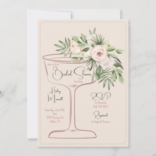 Champagne Floral Modern Watercolor Bridal Shower Invitation