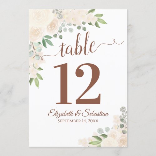 Champagne Floral Wedding Table Number Card Large