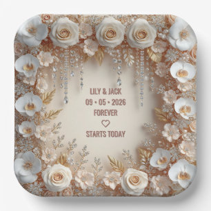 Champagne Floral Wedding White And Gold Flowers Paper Plates