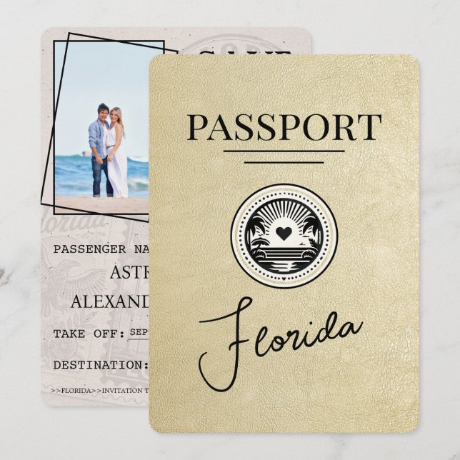 Champagne Florida Passport Save The Date (Front/Back)