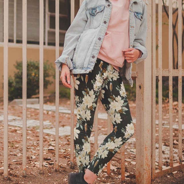 Champagne Flower Floral New Years Wedding  Leggings (Creator Uploaded)