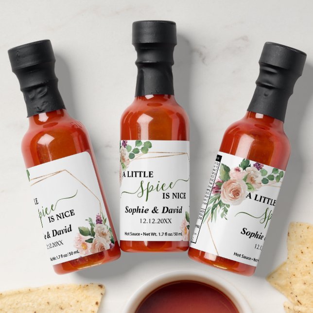 Champagne Flowers A Little Spice Is Nice Wedding   Hot Sauces (Laydown)