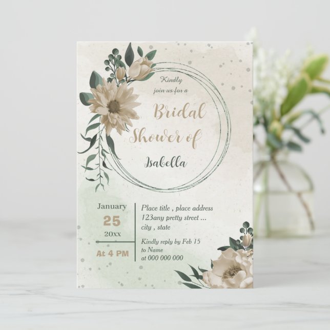 champagne flowers greenery bridal shower invitation (Standing Front)