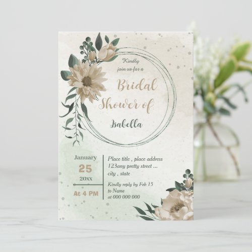 champagne flowers greenery bridal shower invitation