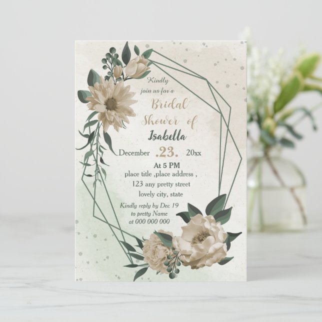 champagne flowers greenery bridal shower invitation (Standing Front)