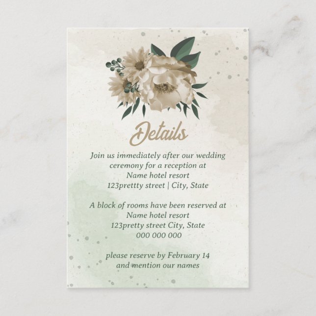 champagne flowers greenery wedding enclosure card (Front)