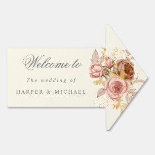 Champagne flowers wedding welcome sign