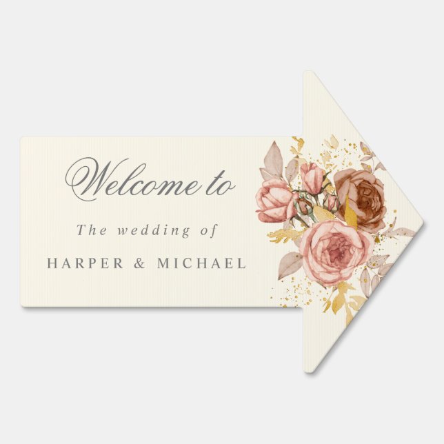 Champagne flowers wedding welcome sign (Back)