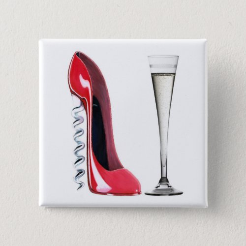 Champagne Flute Glass and Corkscrew Stiletto Shoe Button
