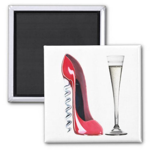 Champagne Flute Glass and Corkscrew Stiletto Shoe Magnet