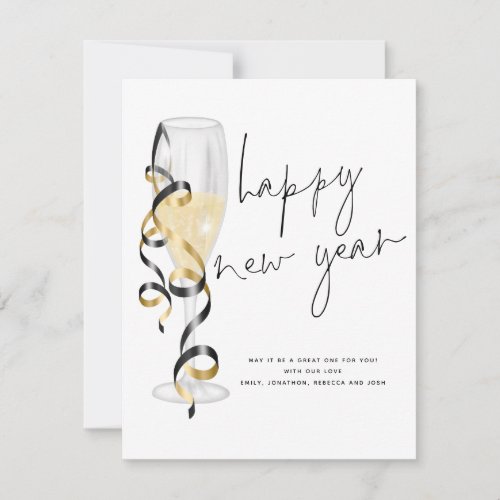 Champagne Flute Script Happy New Year Note Card