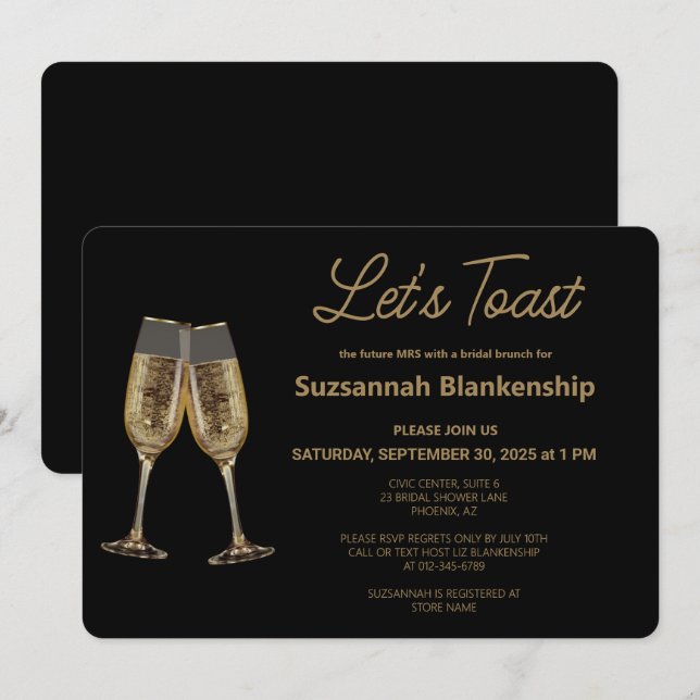 Champagne Flute Toast Bridal Shower Template (Front/Back)