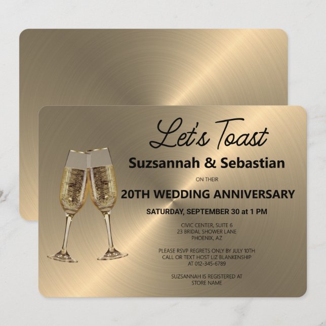 Champagne Flute Toast on Faux Metallic  Invitation (Front/Back)