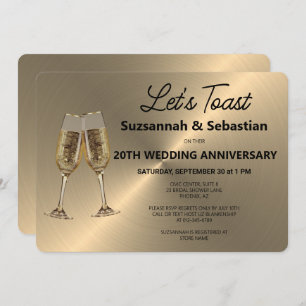 Champagne Flute Toast on Faux Metallic Invitation