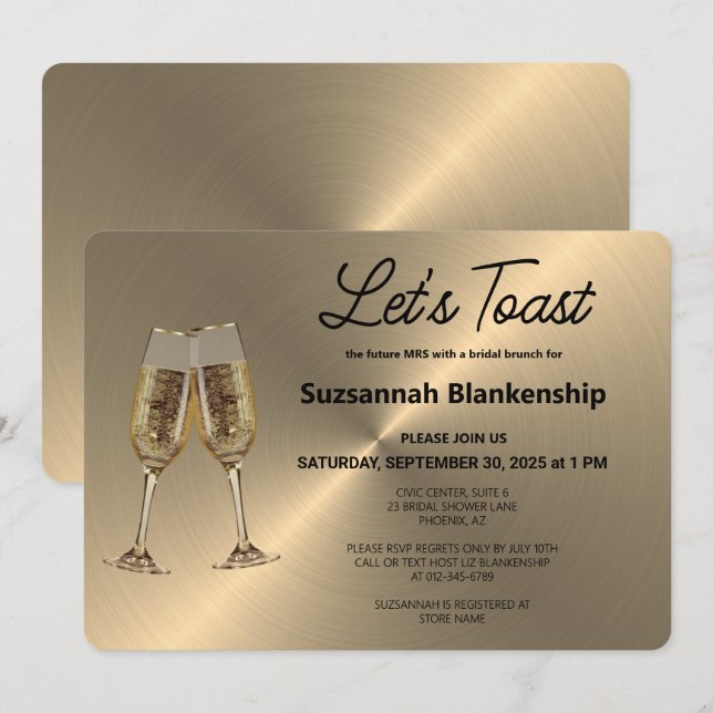 Champagne Flute Toast on Faux Metallic  Invitation (Front/Back)