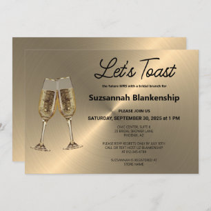 Champagne Flute Toast on Faux Metallic Invitation