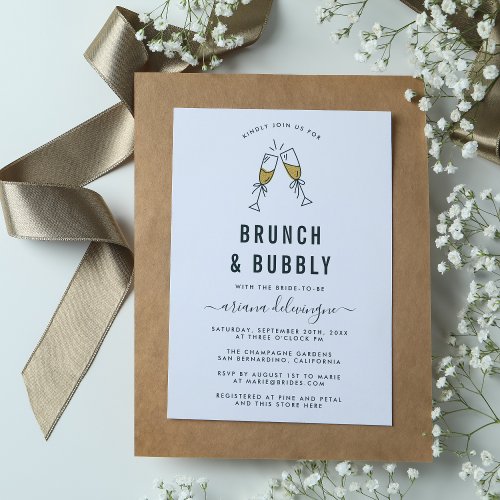 Champagne Flutes Brunch and Bubbly Bridal Shower Invitation Postcard