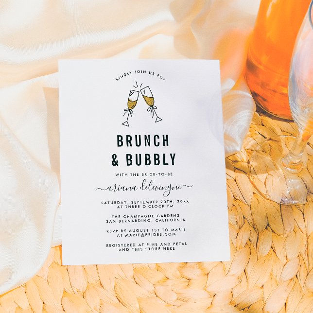 Champagne Flutes Brunch and Bubbly Bridal Shower Invitation Postcard (Creator Uploaded)
