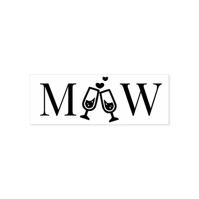 Champagne Flutes Couple Wedding 2 Initial Monogram Self-inking Stamp (Design)