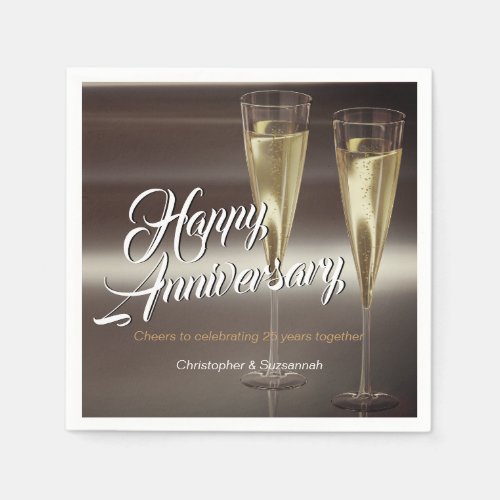 Champagne Flutes Custom Happy Anniversary Napkins