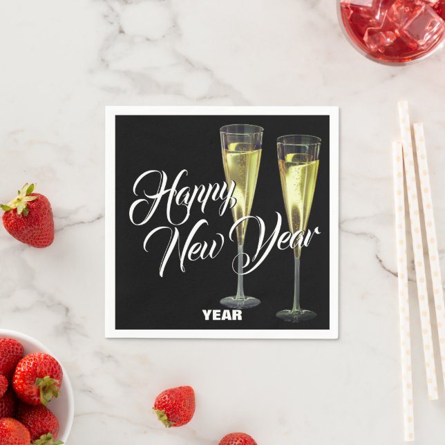 Champagne Flutes Custom Happy New Year Napkins (Insitu)