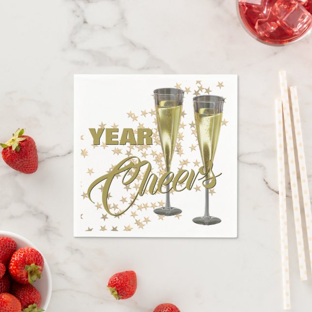 Champagne Flutes Custom Happy New Year Napkins (Insitu)