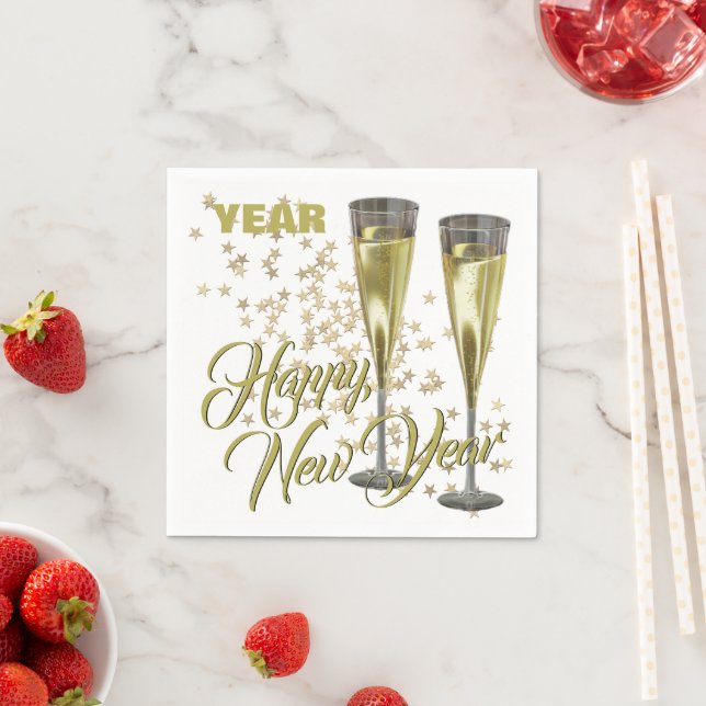 Champagne Flutes Custom Happy New Year Napkins (Insitu)